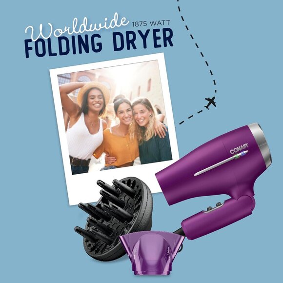 Conair Hair Dryer, Worldwide Travel Hair Dryer with Smart Voltage Technology - Picture 2 of 6